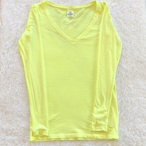 VS Pink Top Neon Yellow Sheer Long Sleeve